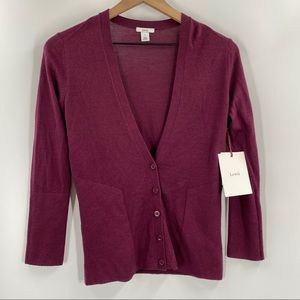 Lewit Merino Wool Button Front Cardigan V Neck